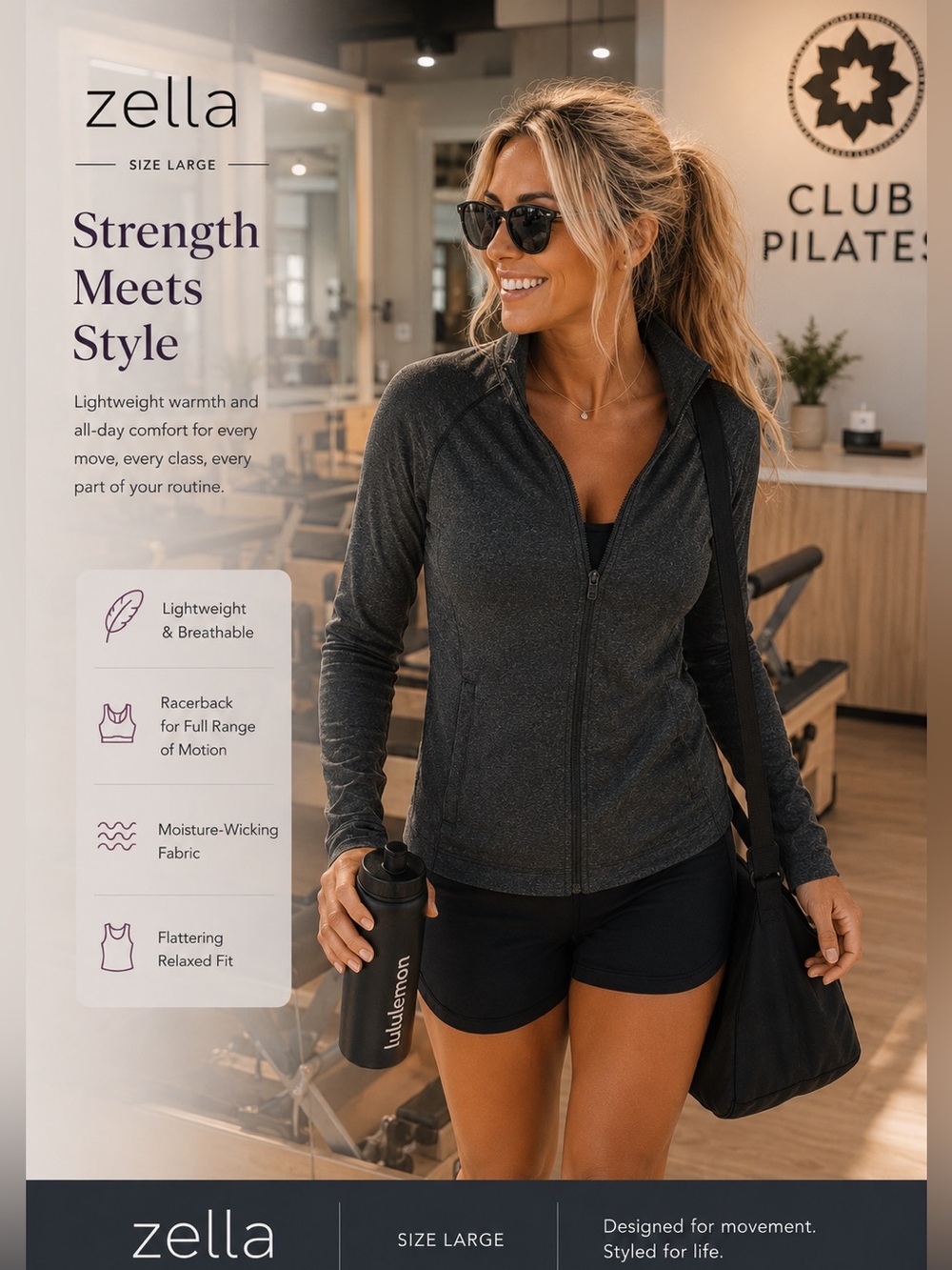 Zella Charcoal Gray Full-Zip Athletic Jacket